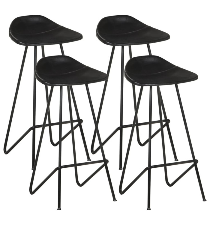 Tabourets de bar lot de 4 noir cuir véritable | Mobilier & Déco