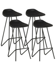 Tabourets de bar lot de 4 noir cuir véritable | Mobilier & Déco