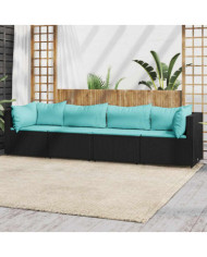 Salon de jardin 4 pcs avec coussins Noir Résine tressée | Mobilier & Déco