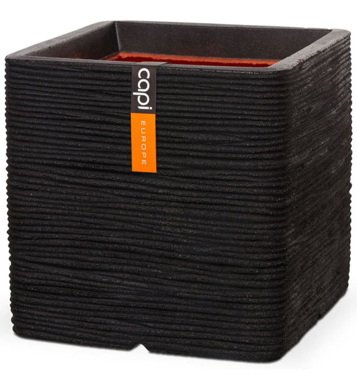 Capi Jardinière Nature Rib Carré 40 x 40 cm Noir KBLR903 | Mobilier & Déco
