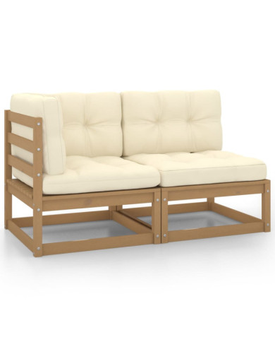 Salon de jardin 2 pcs avec coussins Marron miel Bois de pin | Mobilier & Déco