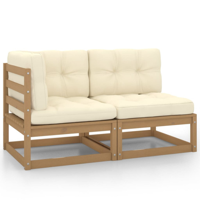 Salon de jardin 2 pcs avec coussins Marron miel Bois de pin | Mobilier & Déco