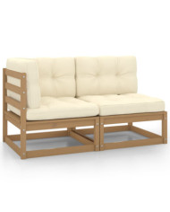 Salon de jardin 2 pcs avec coussins Marron miel Bois de pin | Mobilier & Déco