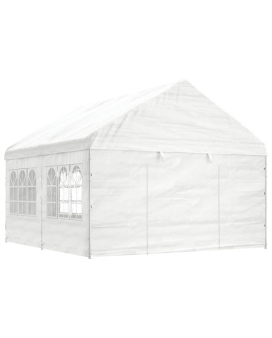 Belvédère avec toit blanc 4,46x4,08x3,22 m polyéthylène | Mobilier & Déco