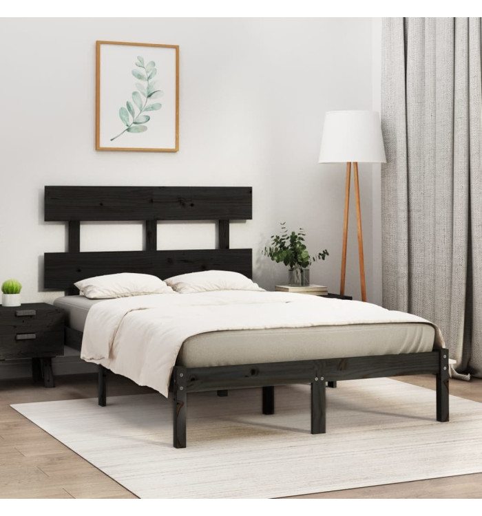 Cadre de lit sans matelas noir 140x190 cm bois massif | Mobilier & Déco