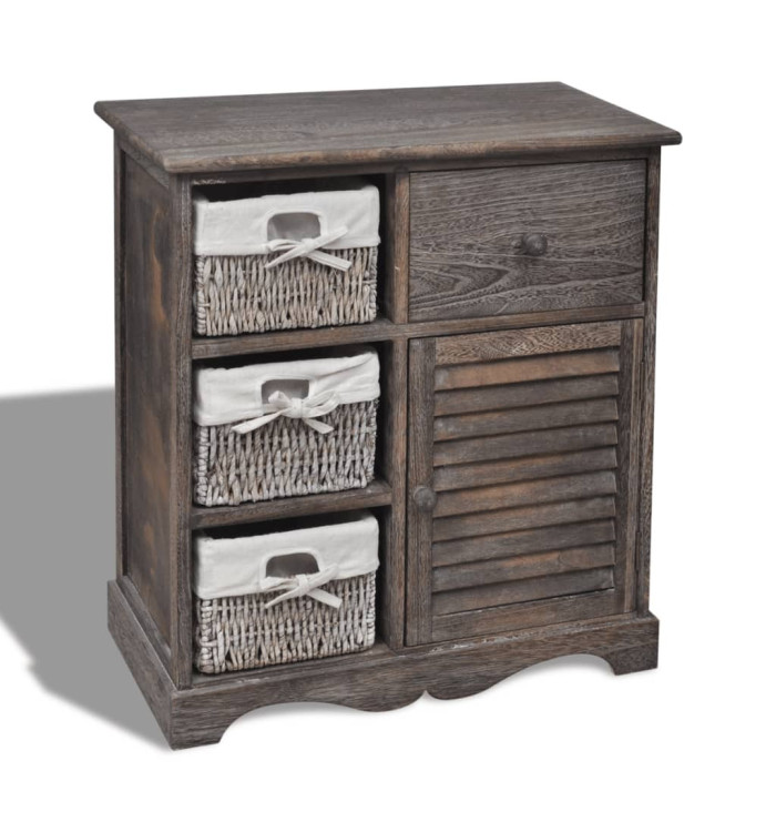 Armoire en bois 3 paniers gauches en tissage Marron | Mobilier & Déco