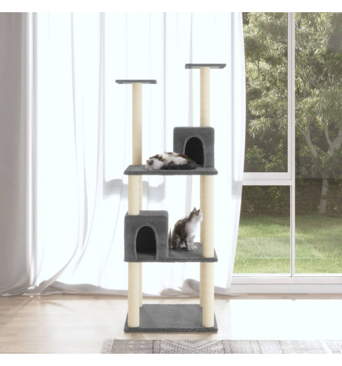 Arbre à chat avec griffoirs en sisal Gris foncé 141 cm | Mobilier & Déco