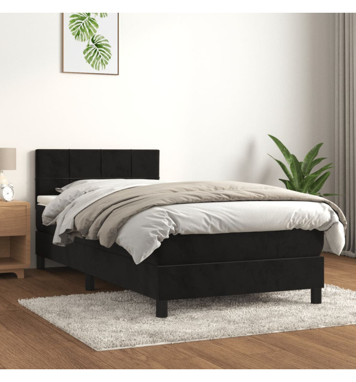 Sommier à lattes de lit avec matelas Noir 90x190 cm Velours | Mobilier & Déco