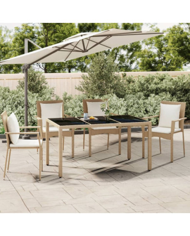 Table de jardin plateau en verre Résine tressée verre trempé | Mobilier & Déco