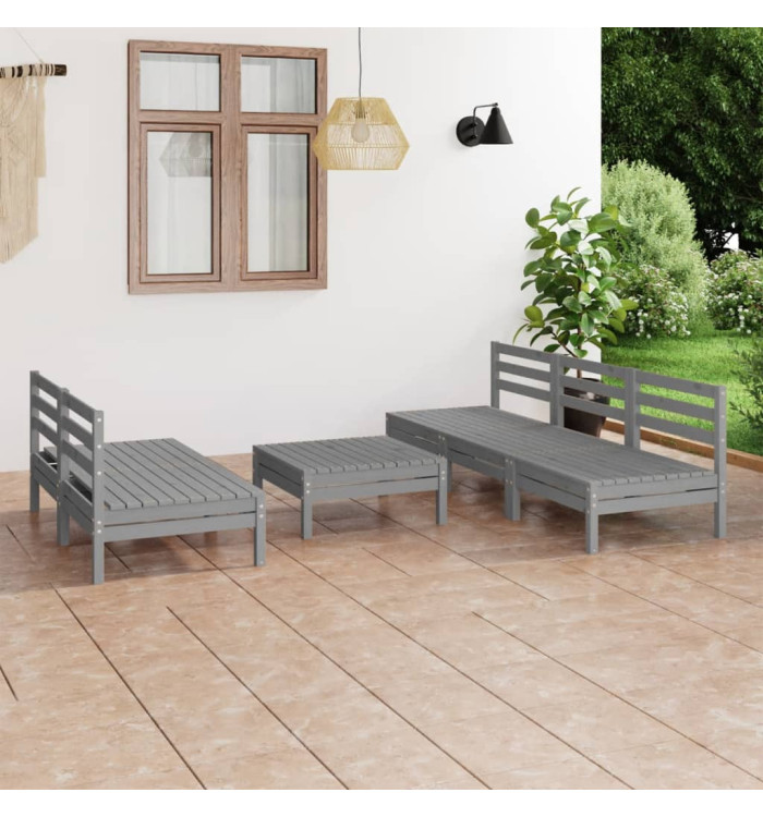 Salon de jardin 6 pcs Gris Bois de pin massif | Mobilier & Déco