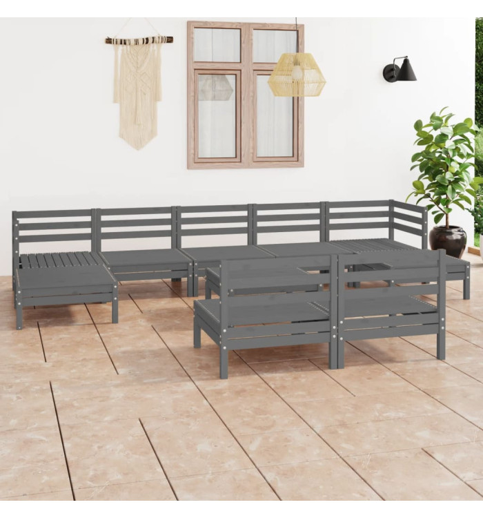 Salon de jardin 10 pcs Gris Bois de pin massif | Mobilier & Déco