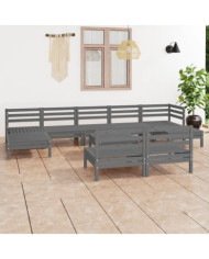Salon de jardin 10 pcs Gris Bois de pin massif | Mobilier & Déco