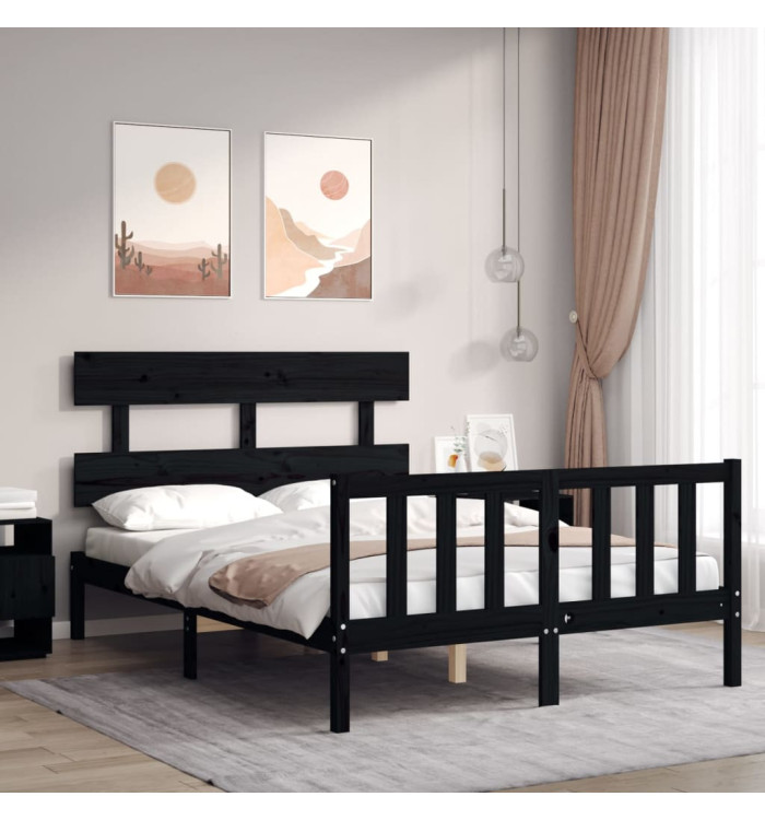 Cadre de lit sans matelas noir 140x190 cm bois de pin massif | Mobilier & Déco