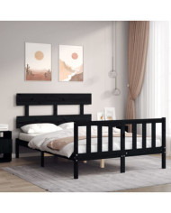Cadre de lit sans matelas noir 140x190 cm bois de pin massif | Mobilier & Déco