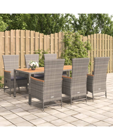 Ensemble à manger de jardin et coussins 7 pcs gris rotin | Mobilier & Déco