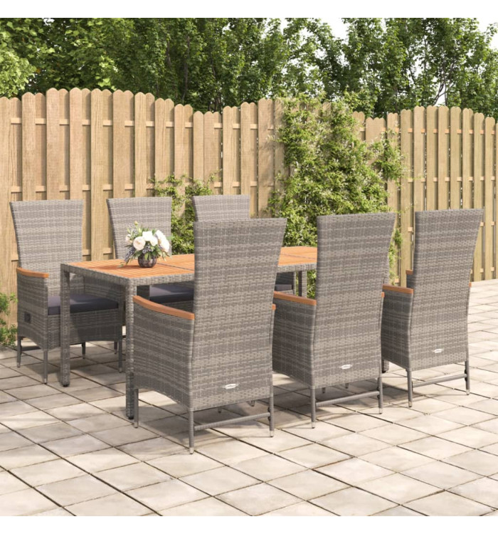 Ensemble à manger de jardin et coussins 7 pcs gris rotin | Mobilier & Déco