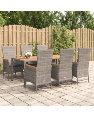 Ensemble à manger de jardin et coussins 7 pcs gris rotin | Mobilier & Déco