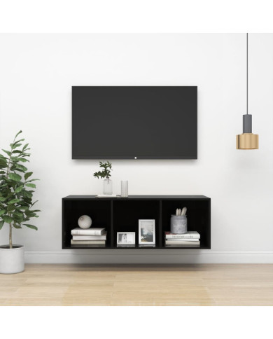 Meuble TV mural Noir brillant 37x37x107 cm Bois d’ingénierie | Mobilier & Déco