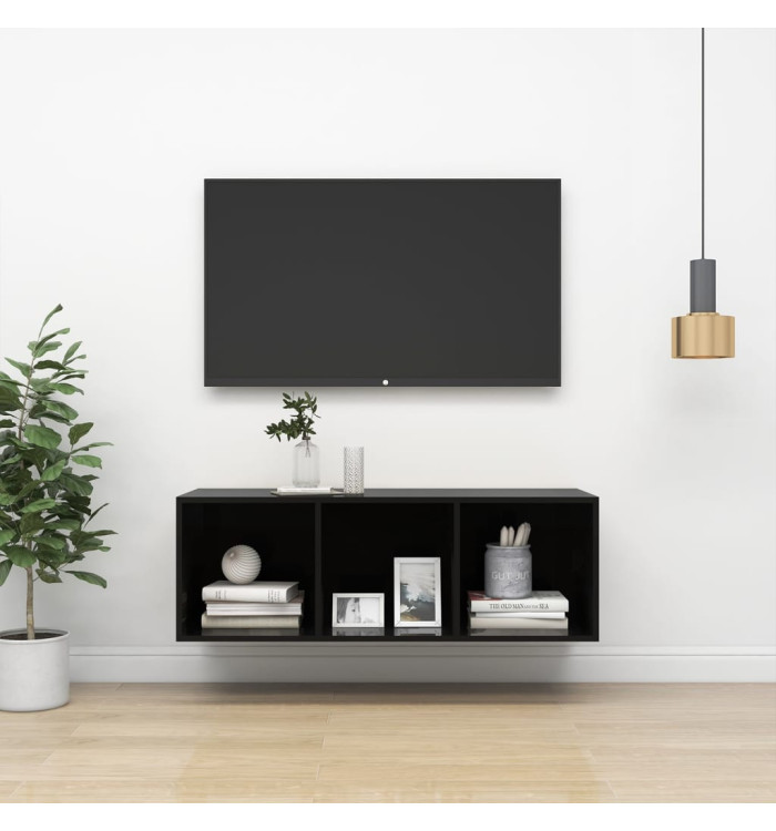 Meuble TV mural Noir brillant 37x37x107 cm Bois d’ingénierie | Mobilier & Déco