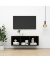 Meuble TV mural Noir brillant 37x37x107 cm Bois d’ingénierie | Mobilier & Déco