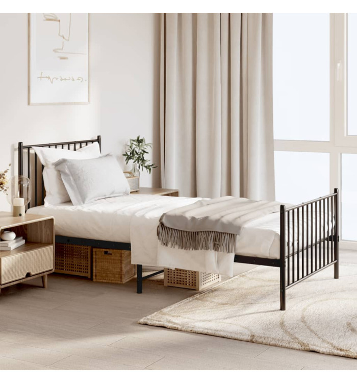 Cadre de lit métal sans matelas avec pied de lit noir 90x190 cm | Mobilier & Déco