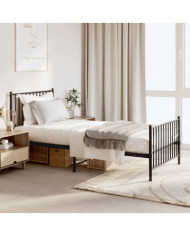 Cadre de lit métal sans matelas avec pied de lit noir 90x190 cm | Mobilier & Déco