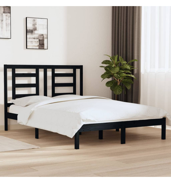 Cadre de lit sans matelas noir 135x190 cm bois de pin massif | Mobilier & Déco