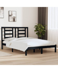 Cadre de lit sans matelas noir 135x190 cm bois de pin massif | Mobilier & Déco