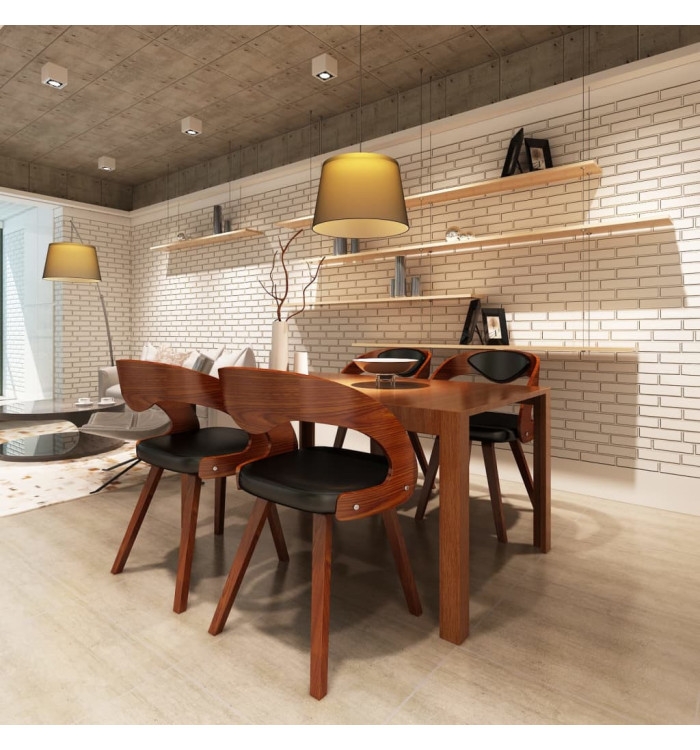 Chaises à manger lot de 4 marron bois courbé et similicuir | Mobilier & Déco