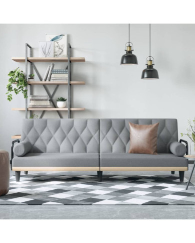 Canapé-lit avec accoudoirs gris clair tissu | Mobilier & Déco