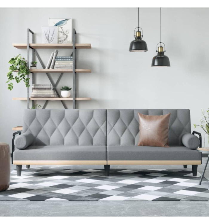 Canapé-lit avec accoudoirs gris clair tissu | Mobilier & Déco