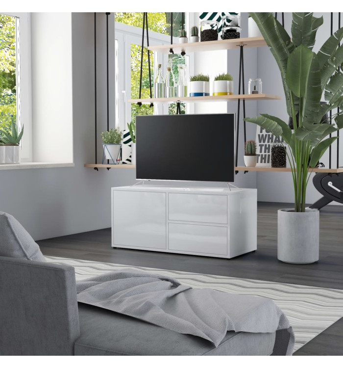 Meuble TV Blanc brillant 80x34x36 cm Bois d'ingénierie | Mobilier & Déco