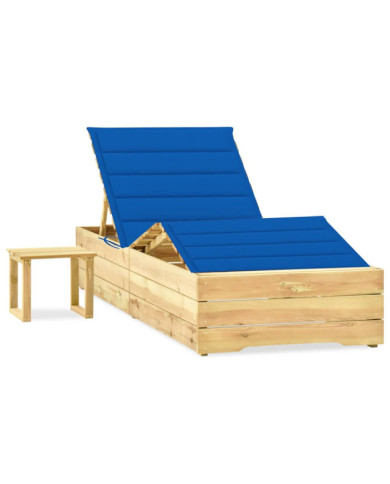Chaise longue de jardin avec table et coussin Pin imprégné | Mobilier & Déco
