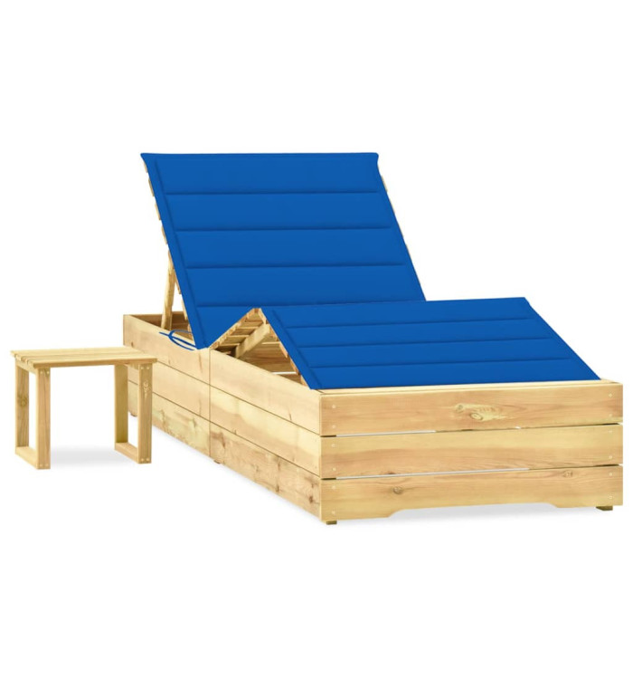 Chaise longue de jardin avec table et coussin Pin imprégné | Mobilier & Déco