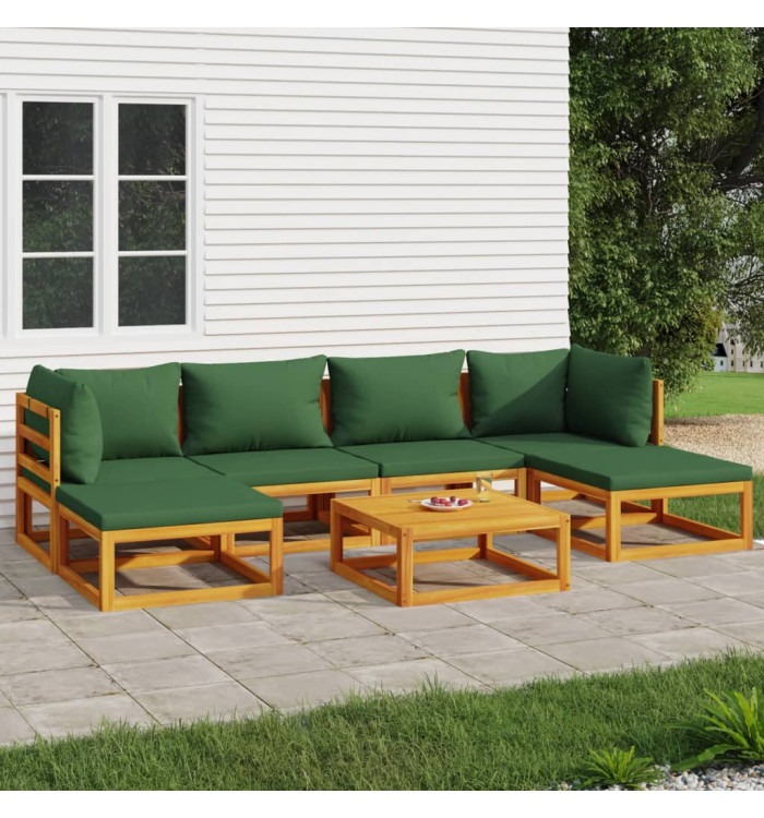 Salon de jardin 7 pcs avec coussins vert bois massif | Mobilier & Déco
