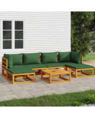 Salon de jardin 7 pcs avec coussins vert bois massif | Mobilier & Déco