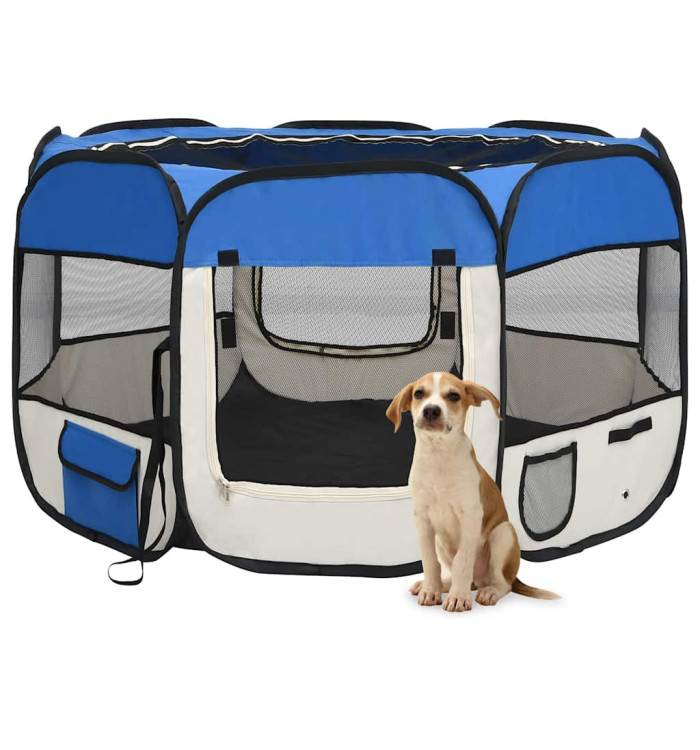 Parc pliable pour chien avec sac de transport Bleu 110x110x58cm | Mobilier & Déco