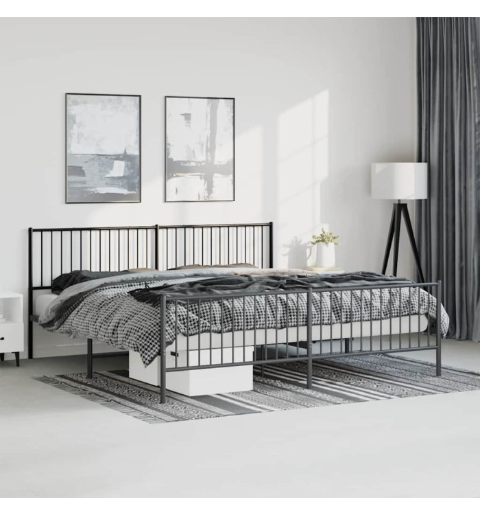 Cadre de lit métal sans matelas avec pied de lit noir 193x203cm | Mobilier & Déco