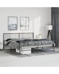 Cadre de lit métal sans matelas avec pied de lit noir 193x203cm | Mobilier & Déco
