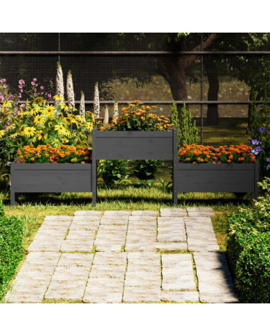Jardinière Gris 245,5x44x75 cm Bois massif de pin | Mobilier & Déco