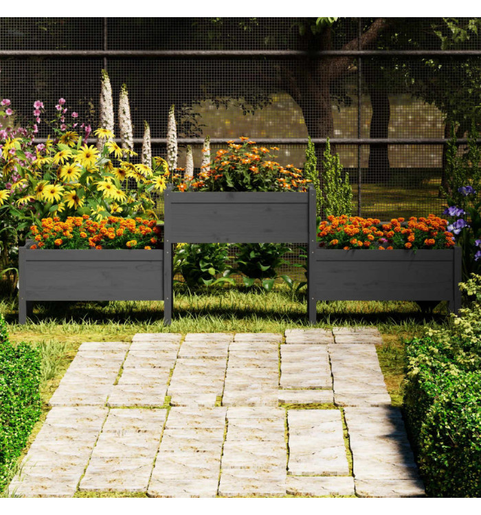 Jardinière Gris 245,5x44x75 cm Bois massif de pin | Mobilier & Déco
