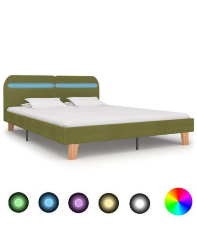 Cadre de lit avec LED sans matelas vert tissu 180x200 cm | Mobilier & Déco