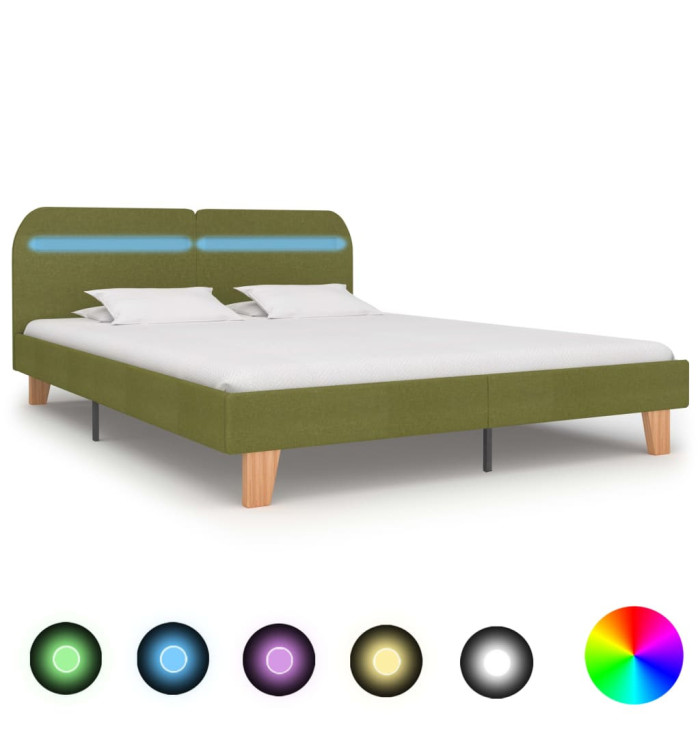 Cadre de lit avec LED sans matelas vert tissu 180x200 cm | Mobilier & Déco