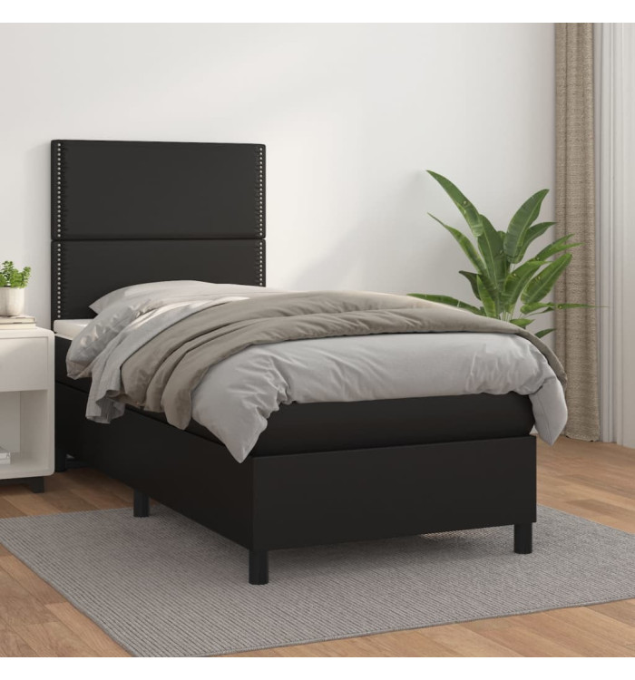 Sommier à lattes de lit avec matelas Noir 100x200 cm Similicuir | Mobilier & Déco