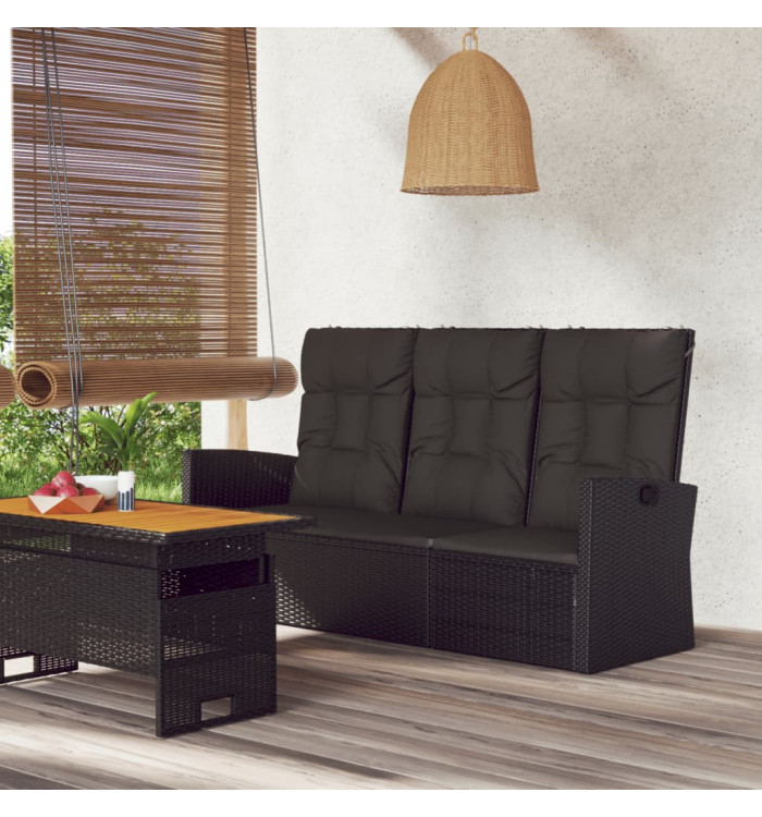 Banc de jardin inclinable et coussins noir 173cm résine tressée | Mobilier & Déco