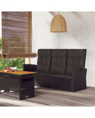 Banc de jardin inclinable et coussins noir 173cm résine tressée | Mobilier & Déco
