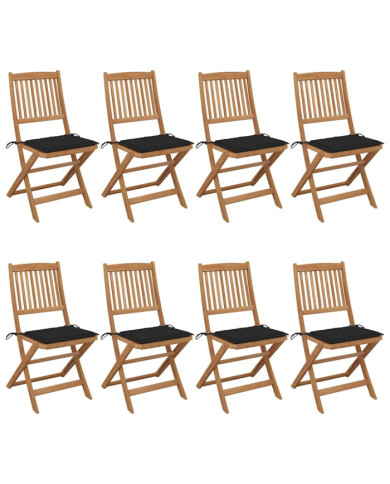 Chaises pliables de jardin lot de 8 avec coussins Bois d'acacia | Mobilier & Déco