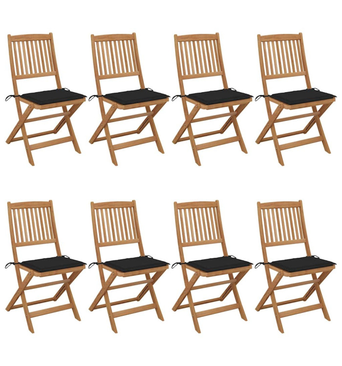 Chaises pliables de jardin lot de 8 avec coussins Bois d'acacia | Mobilier & Déco