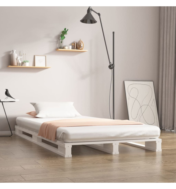Lit de palette blanc 90x200 cm bois de pin massif | Mobilier & Déco