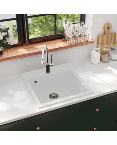 Évier de cuisine Granit Seul lavabo Blanc | Mobilier & Déco